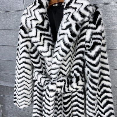 Full Length Stripped  Faux Fur Coat - By Prima DND