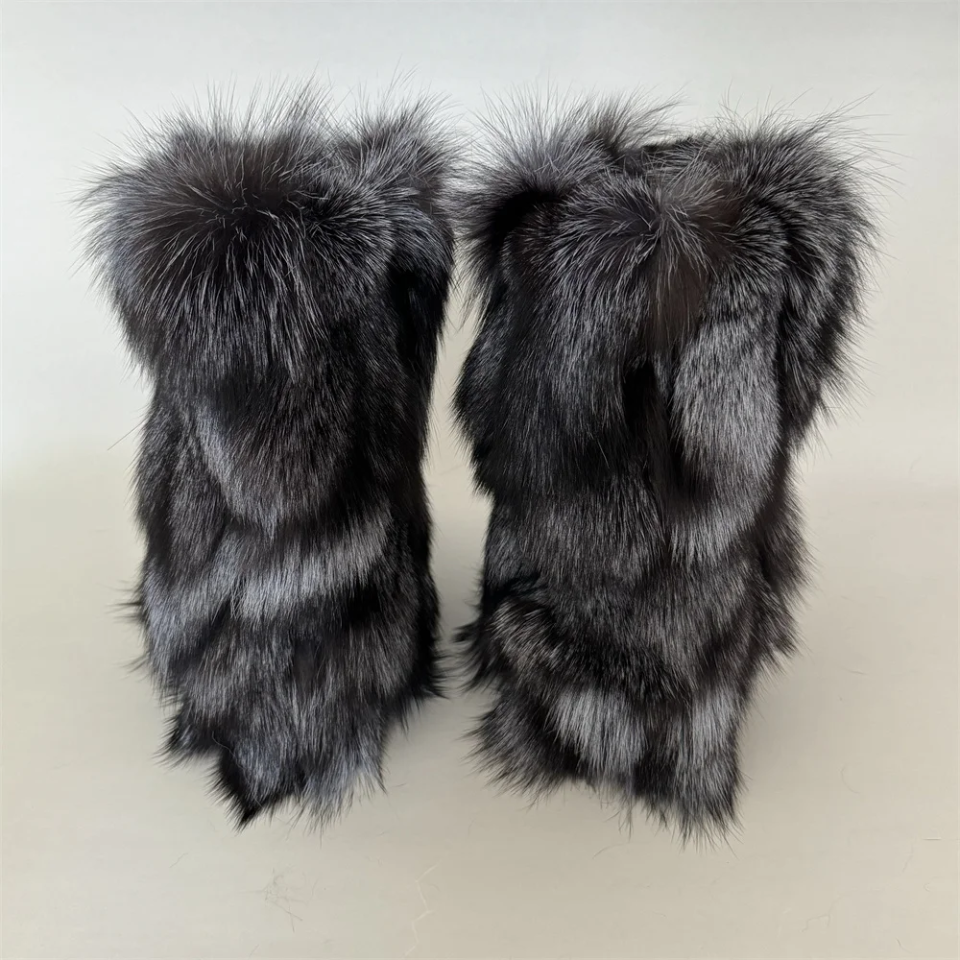 Fox Fur Winter Boots - Custom Sized Two Tone Flat Calf Fur Boots