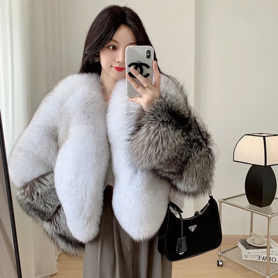 Luxury Cropped Faux Big Cuf Fur Jacket