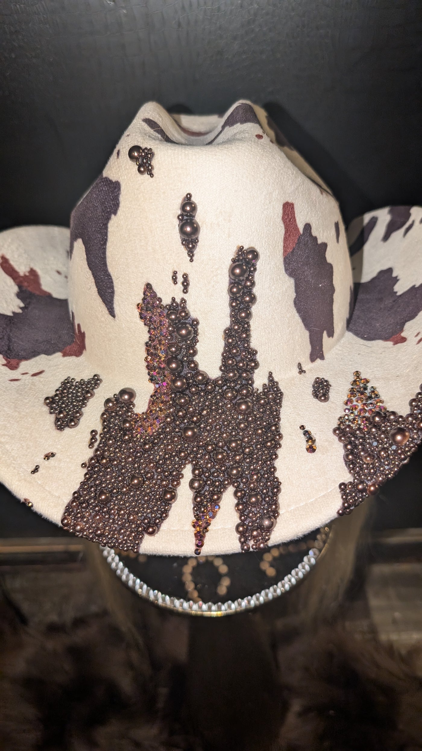 Custom Cowboy Print Pearl & Rhinestone Western Cowboy Hat (Ready to Ship)