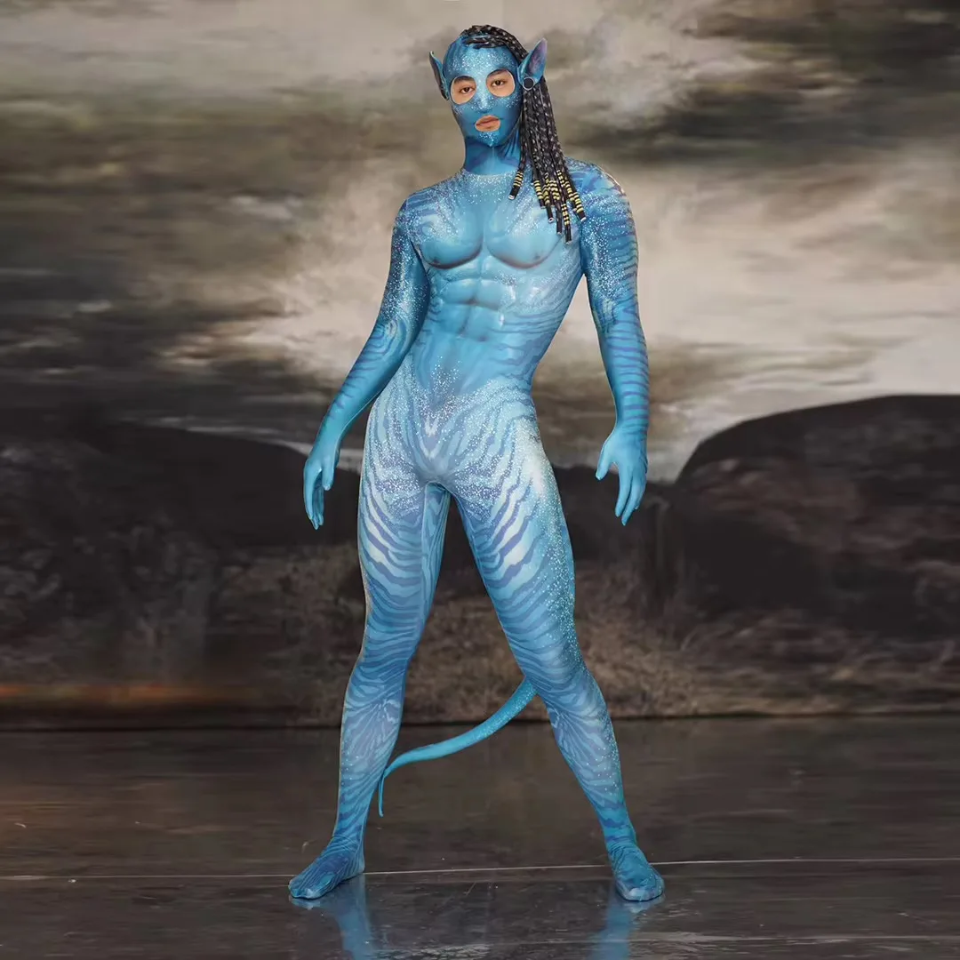 Aviator Costume – Men's & Women's Blue Mesh Outfit With Hand-Painted Details-(Ready to Ship)