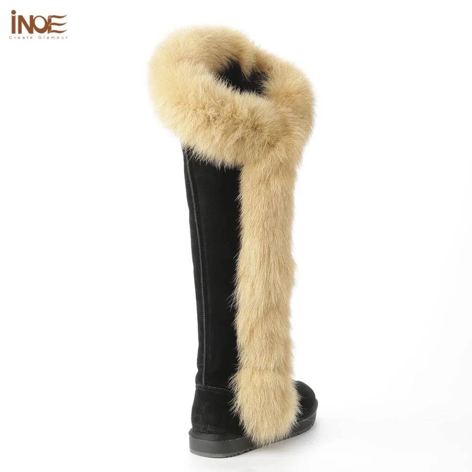 Fur Winter Boots –  knee High Boots W/Shearling Lining Boots Fur  Detail