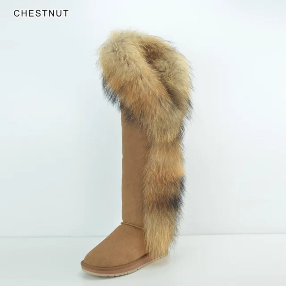 Fur Winter Boots –  knee High Boots W/Shearling Lining Boots Fur  Detail
