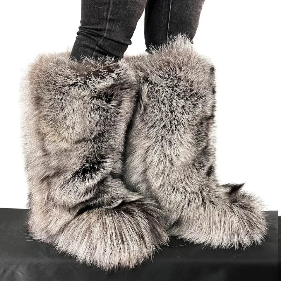 Fox Fur Boots – Winter Flat Boots