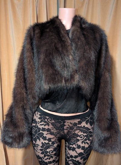 Cropped Faux Big Sleeve Fur Mink Coat Jacket- By Prima DND