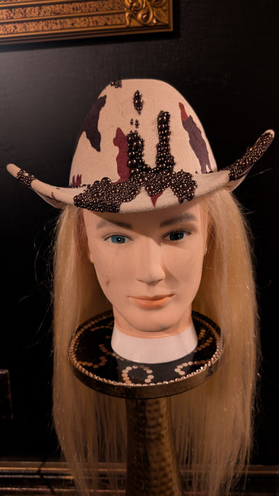 Custom Cowboy Print Pearl & Rhinestone Western Cowboy Hat (Ready to Ship)