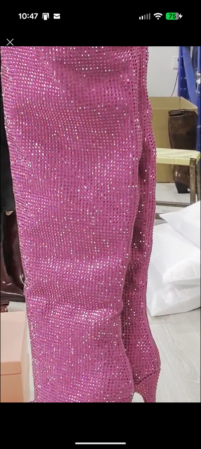 Rhinestone Stiletto Boots – Custom Calf High Heel Boots With Chunky Silver Heel