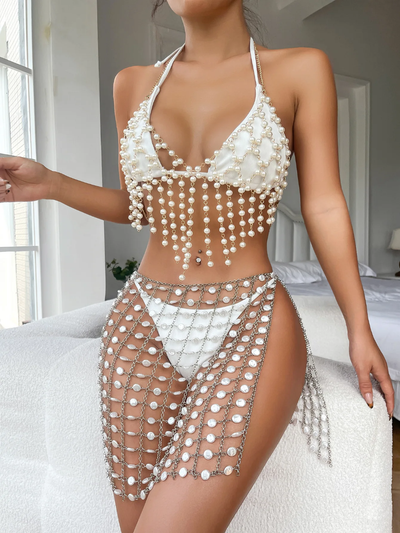 Beaded Swim Cover Up Skirt Set (Ready to Ship)