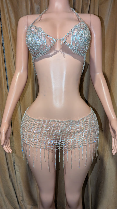 Rhinestone Circle Bra Skirt Set (Ready to Ship)- Prima Dons and Donnas