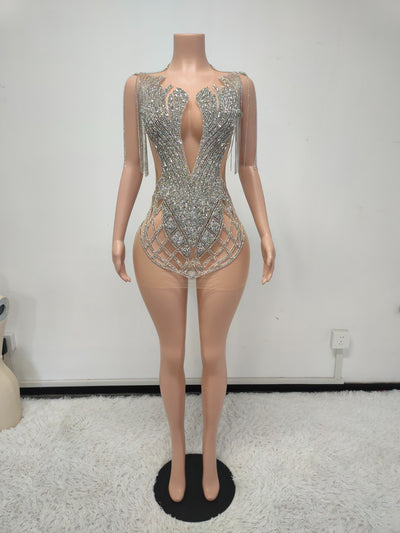 Rhinestone Crystals Mini Dress 2