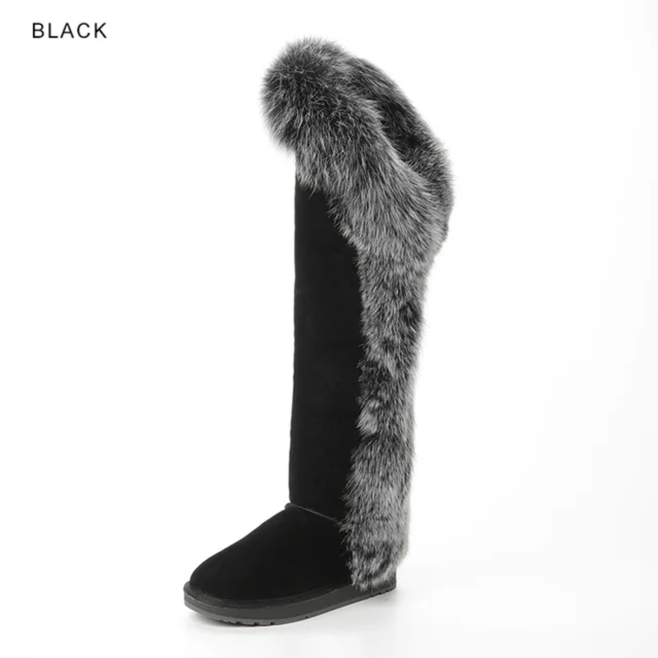 Fur Winter Boots –  knee High Boots W/Shearling Lining Boots Fur  Detail