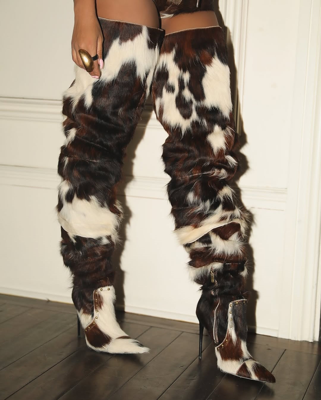 Thigh High Cow Hide Fur Boots