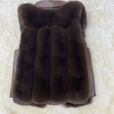 Faux Fur Vest w/Faux Leather Detail- By Prima DND