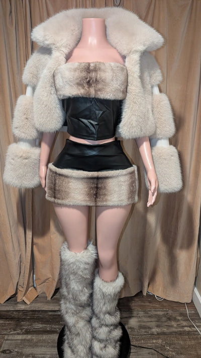 Tube Two Piece Faux Fur Winter Mini rhinestone Skirt Set- By Prima DND