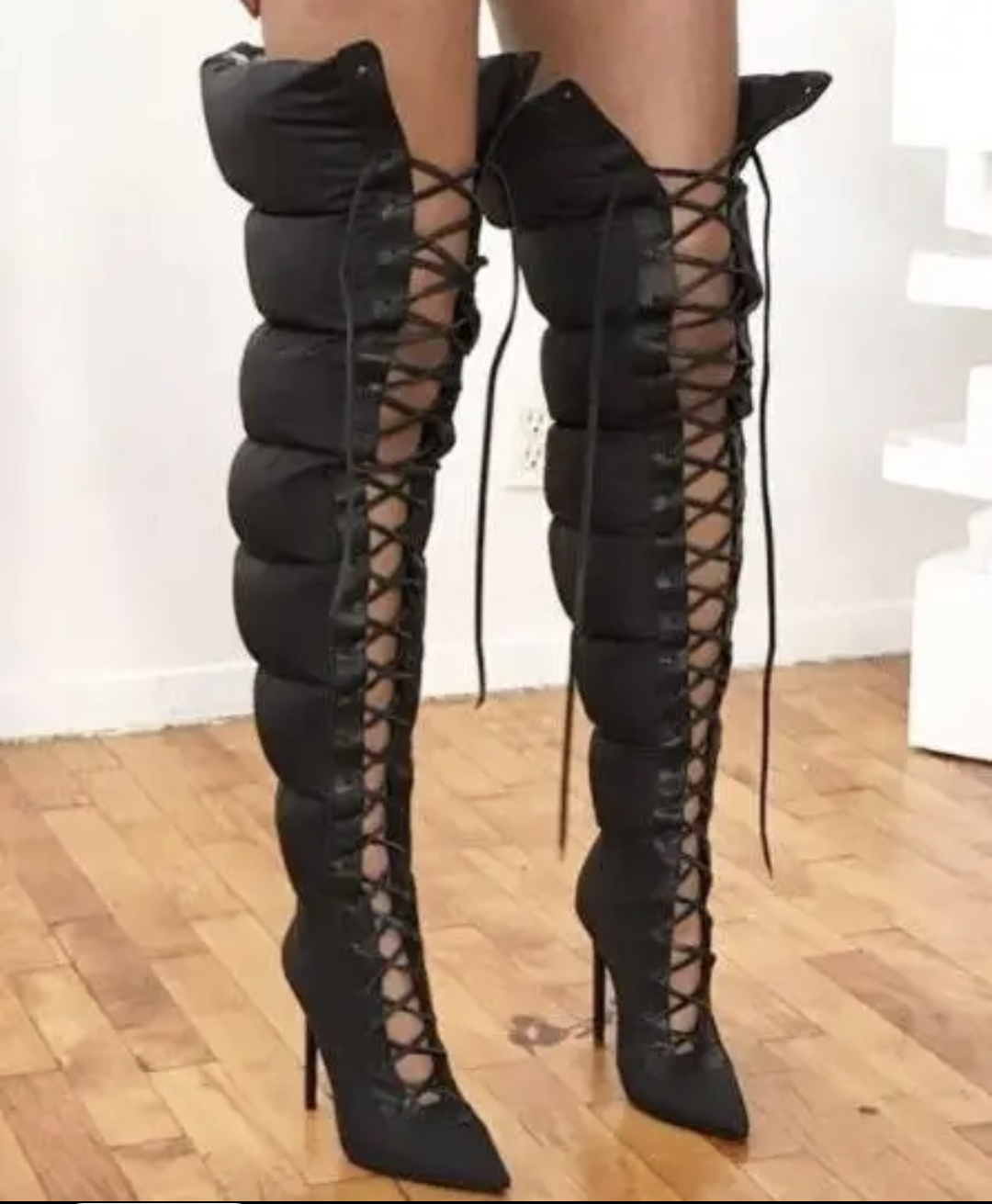 Puffer Lace Up High Boots