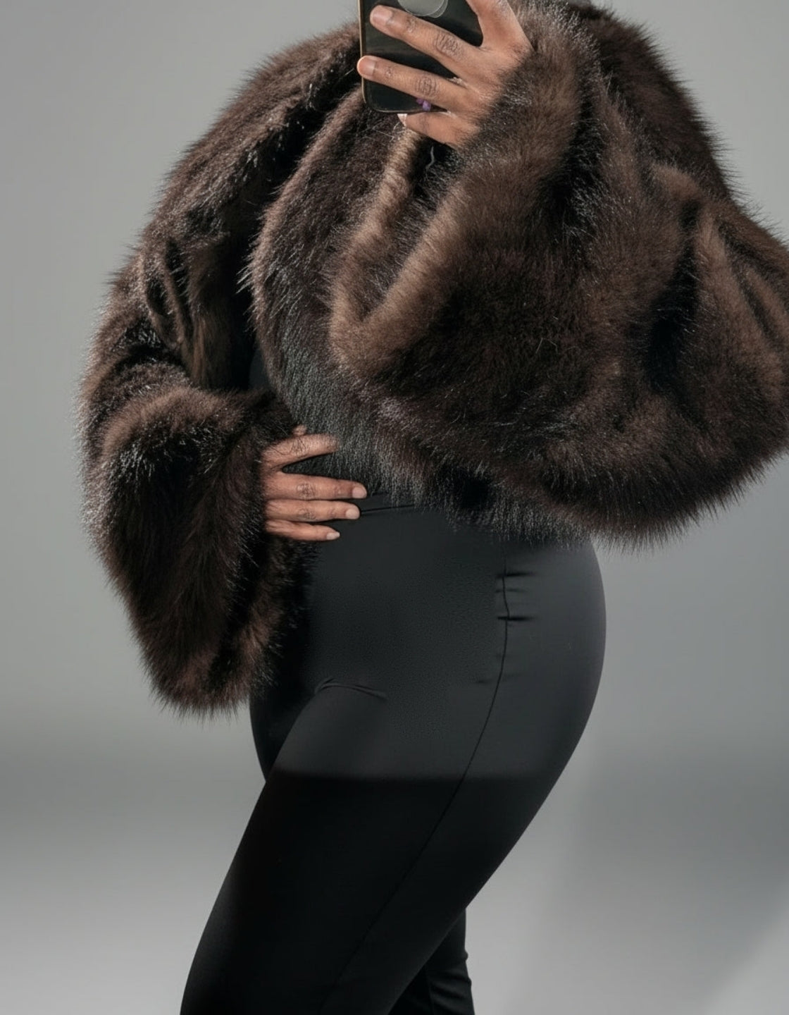 Cropped Faux Big Sleeve Fur Mink Coat Jacket- By Prima DND