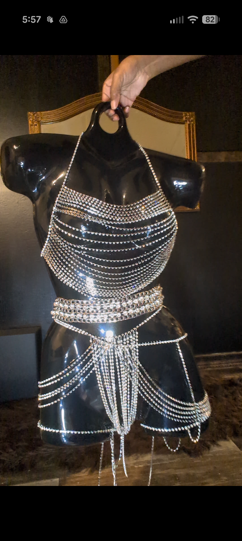 Rhinestone Chain Bra 3 piece  Set- Prima Dons and Donnas