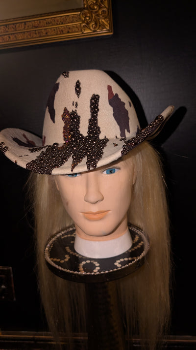 Custom Cowboy Print Pearl & Rhinestone Western Cowboy Hat (Ready to Ship)
