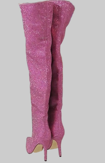 Rhinestone Stiletto Boots – Custom Calf High Heel Boots With Chunky Silver Heel