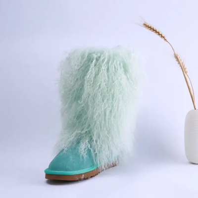 Suede Mongolian Fur Winter Boots – Custom Sized Calf High Boots With Shearling Lining