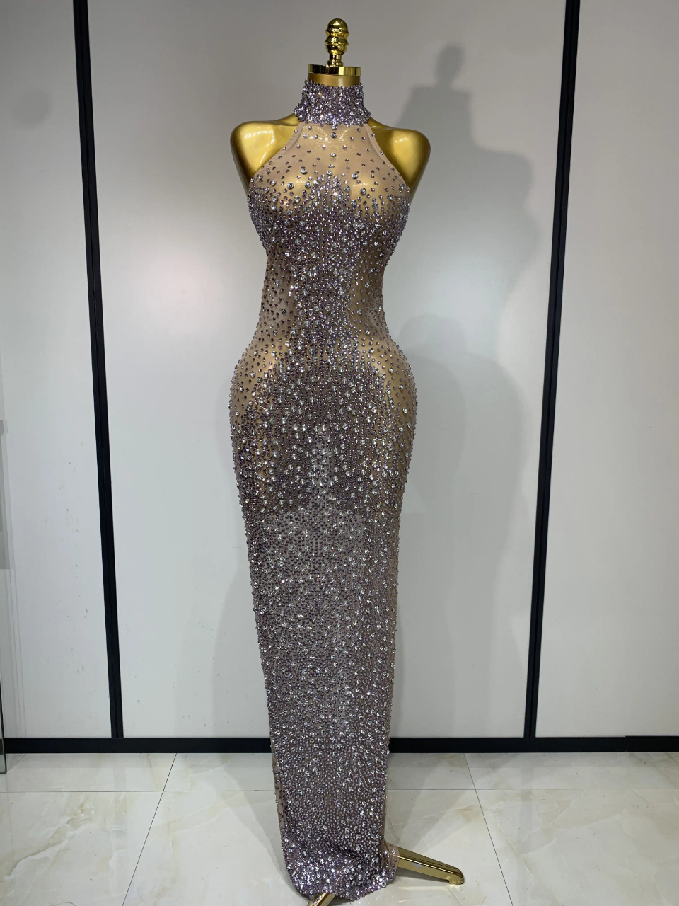 crystal rhinestone mesh dress Mermaid Maxi Dress
