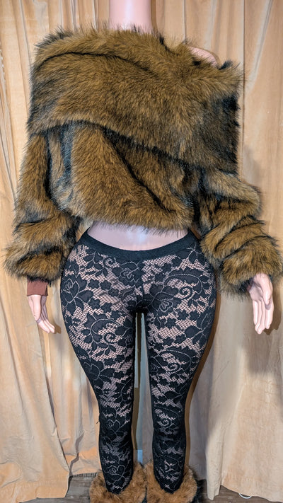 Faux Fur Off Shoulder Long Sleeve Top- Prima Dons and Donnas