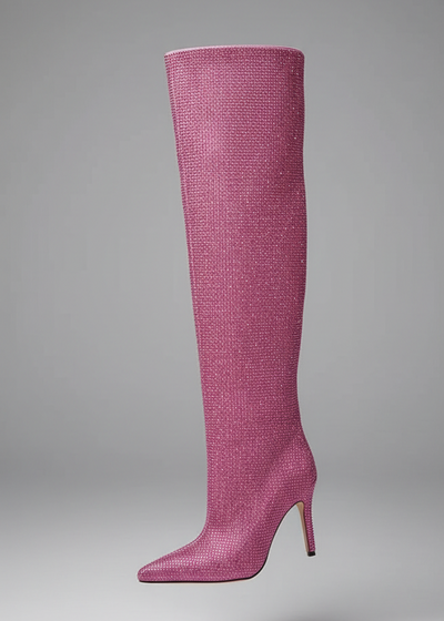 Rhinestone Stiletto Boots – Custom Calf High Heel Boots With Chunky Silver Heel