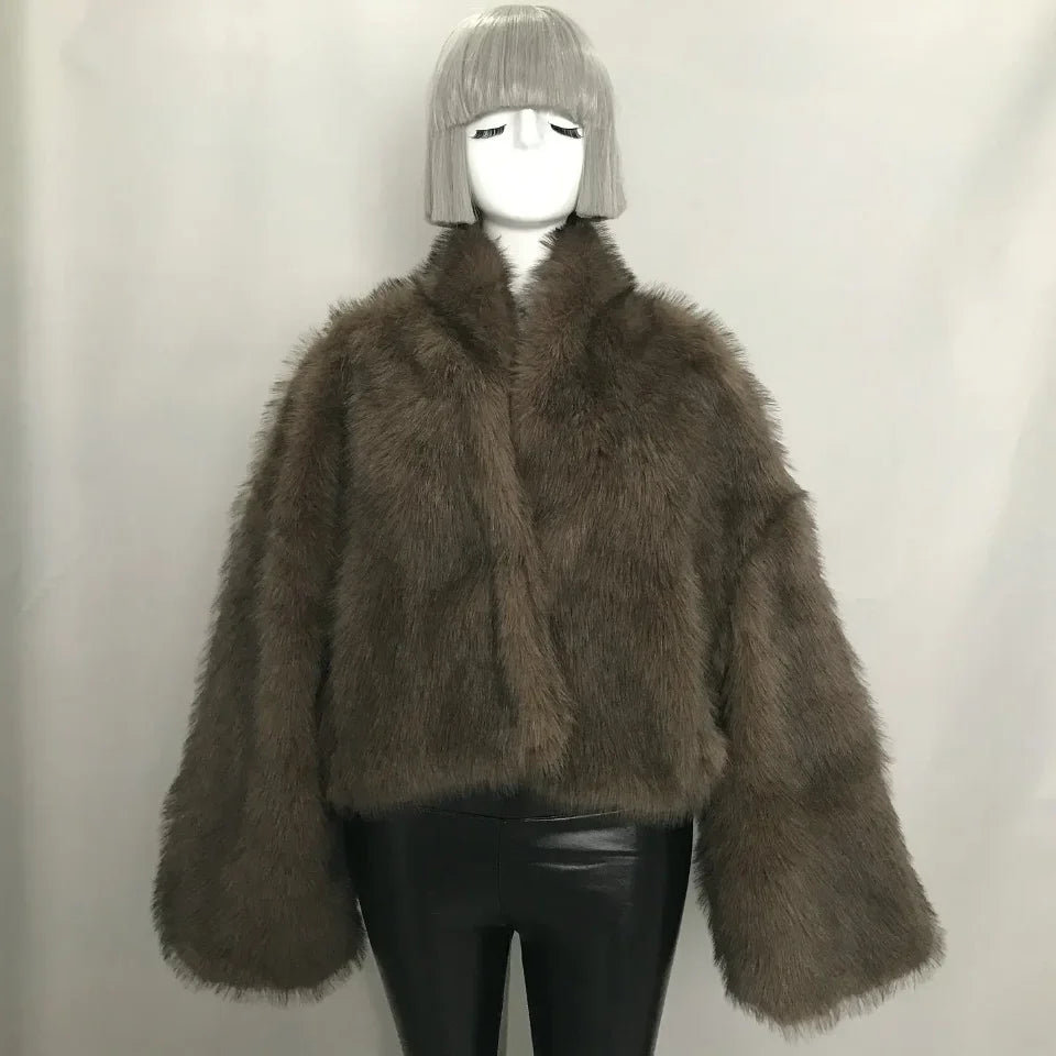 Cropped Faux Big Sleeve Fur Coat Jacket- By Prima DND