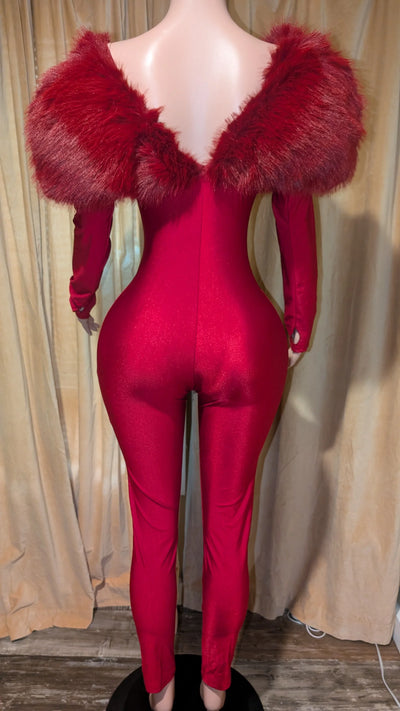 Off Shoulder Fur Jumpsuit- Prima Dons and Donnas