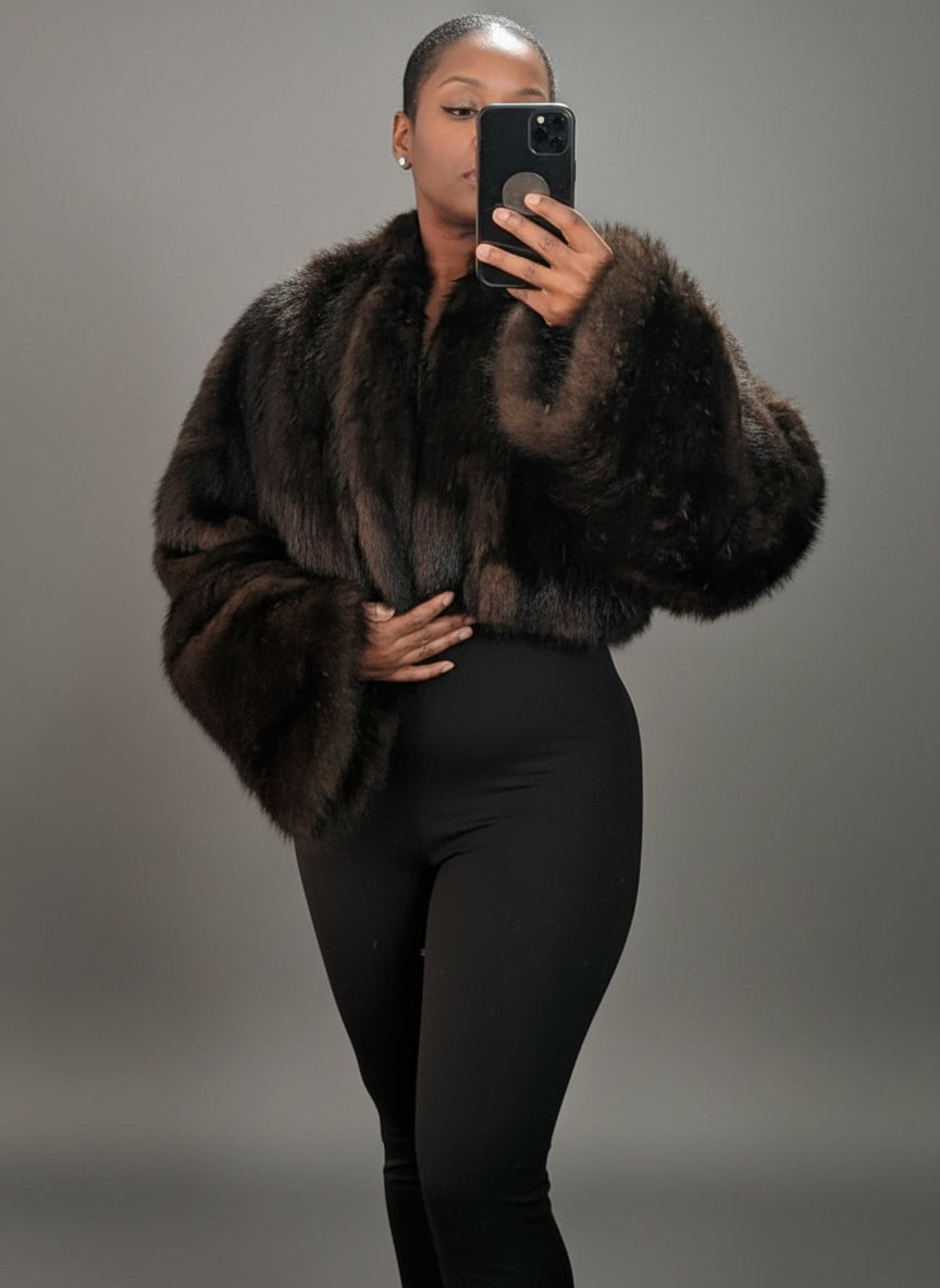 Cropped Faux Big Sleeve Fur Mink Coat Jacket- By Prima DND