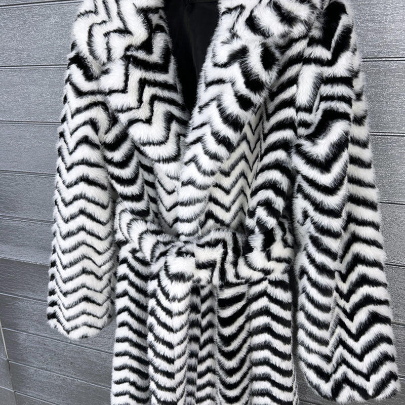 Full Length Stripped  Faux Fur Coat - By Prima DND