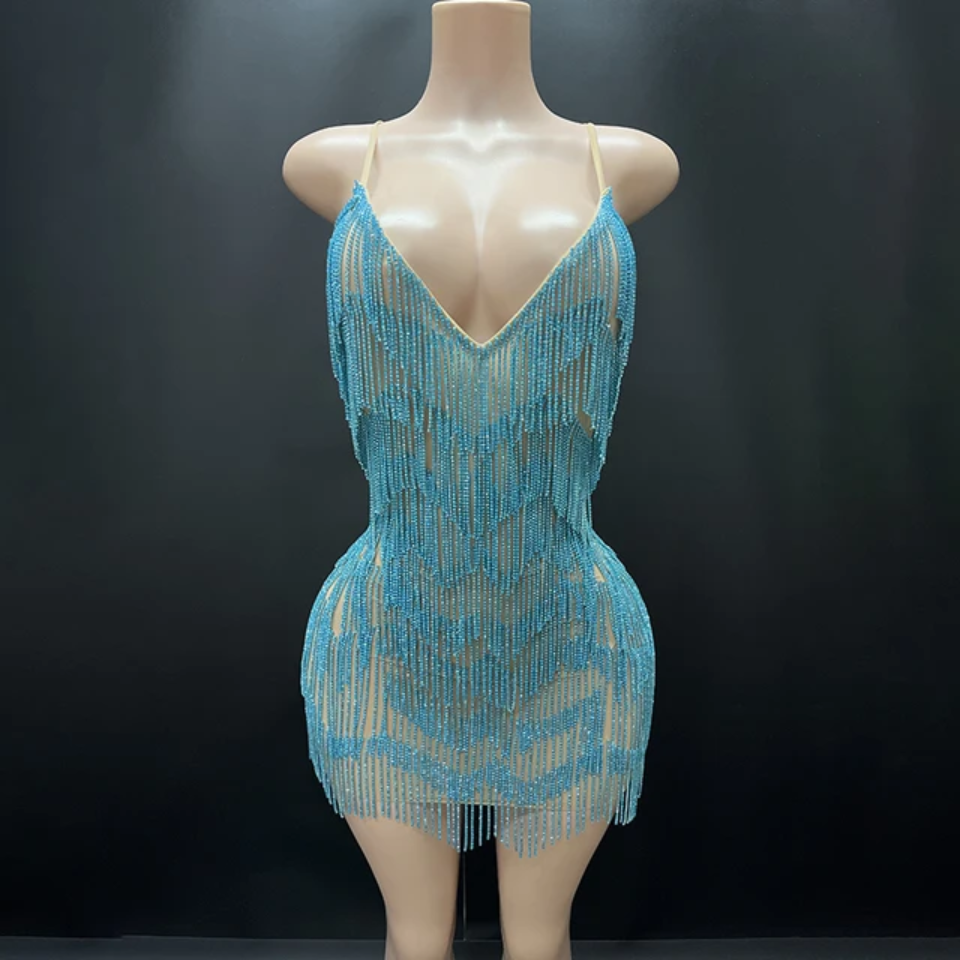 Rhinestone Fringes Chains Dress (Ready to Ship)