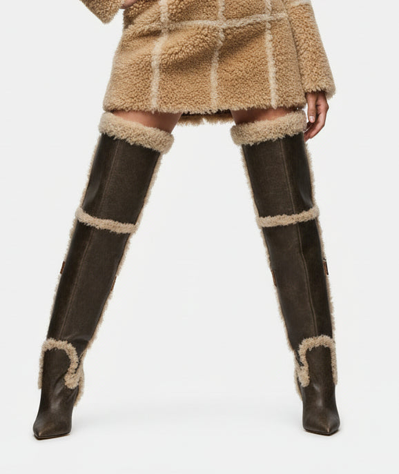 Faux or Natural Shearling Thigh High Boots - Cozy Winter Footwear With Custom Fit & Plush Lining