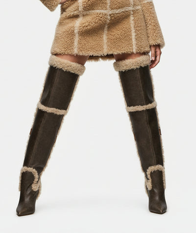 Faux or Natural Shearling Thigh High Boots - Cozy Winter Footwear With Custom Fit & Plush Lining