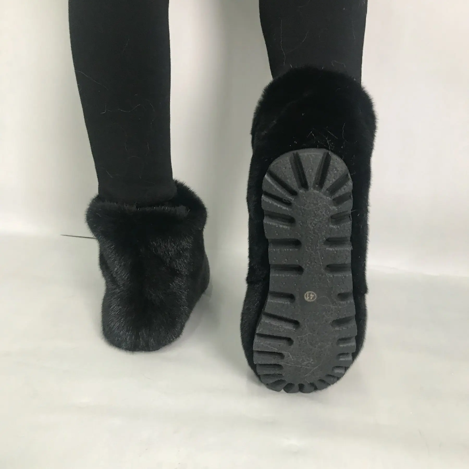 Mink Fur Winter Boots - Custom Sized Calf High Flat Winter Boots With Plush Lining