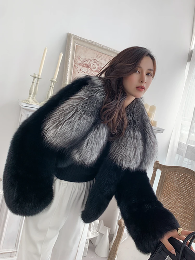 Luxury Cropped Faux Big Collar Fur Jacket