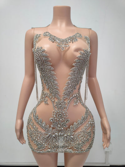 Rhinestone Crystals Mini Dress 1