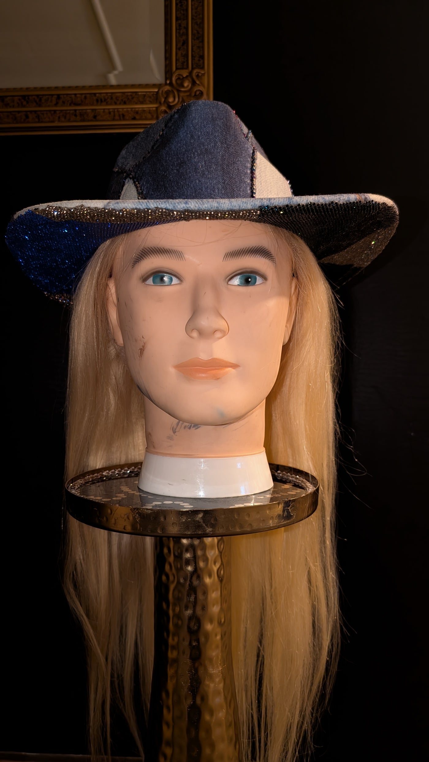 Custom Denim Print Rhinestone Western Cowboy Hat 3(Ready to Ship)