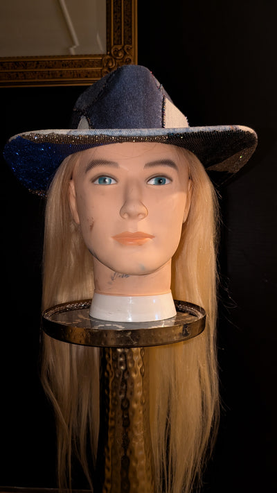 Custom Denim Print Rhinestone Western Cowboy Hat 3(Ready to Ship)