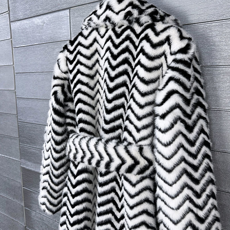 Full Length Stripped  Faux Fur Coat - By Prima DND