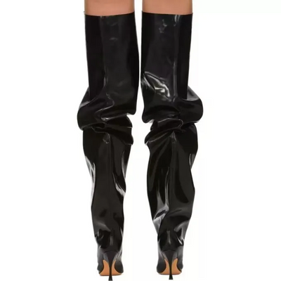 Faux Latex Oversized Thigh Boots – Custom Fit Thigh High Boots | Stiletto Heel