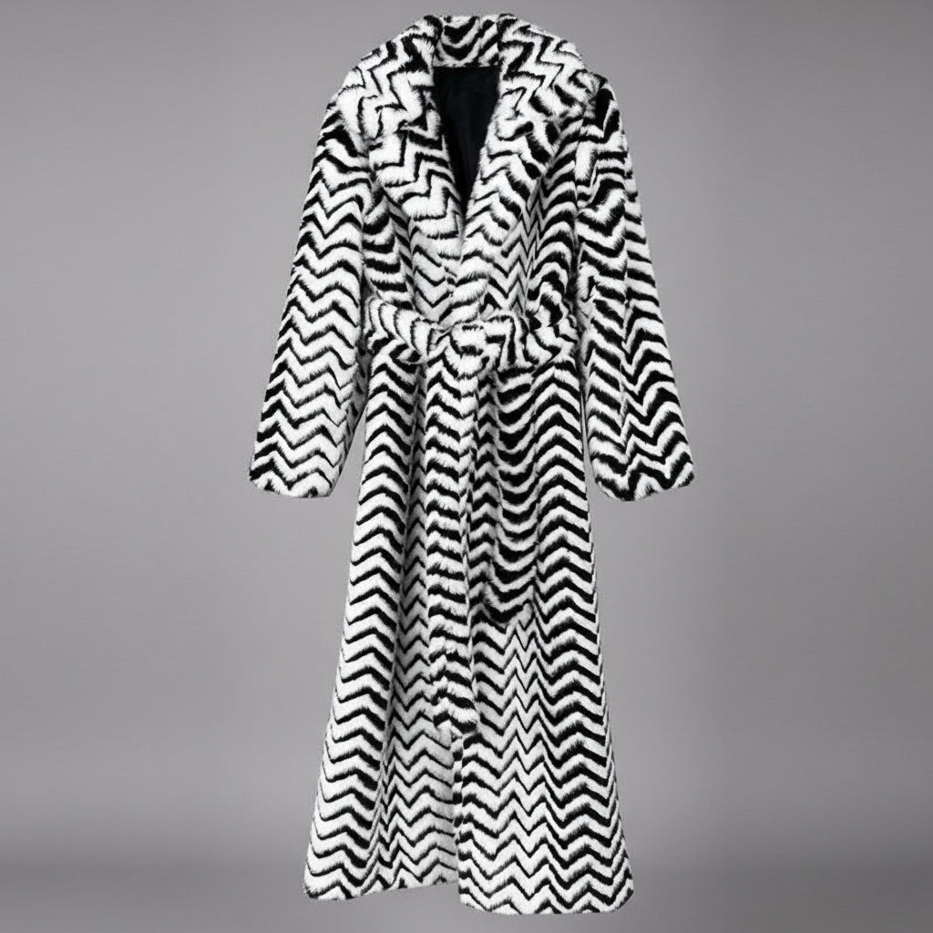 Full Length Stripped  Faux Fur Coat - By Prima DND