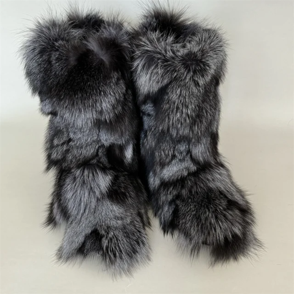 Fox Fur Winter Boots - Custom Sized Two Tone Flat Calf Fur Boots