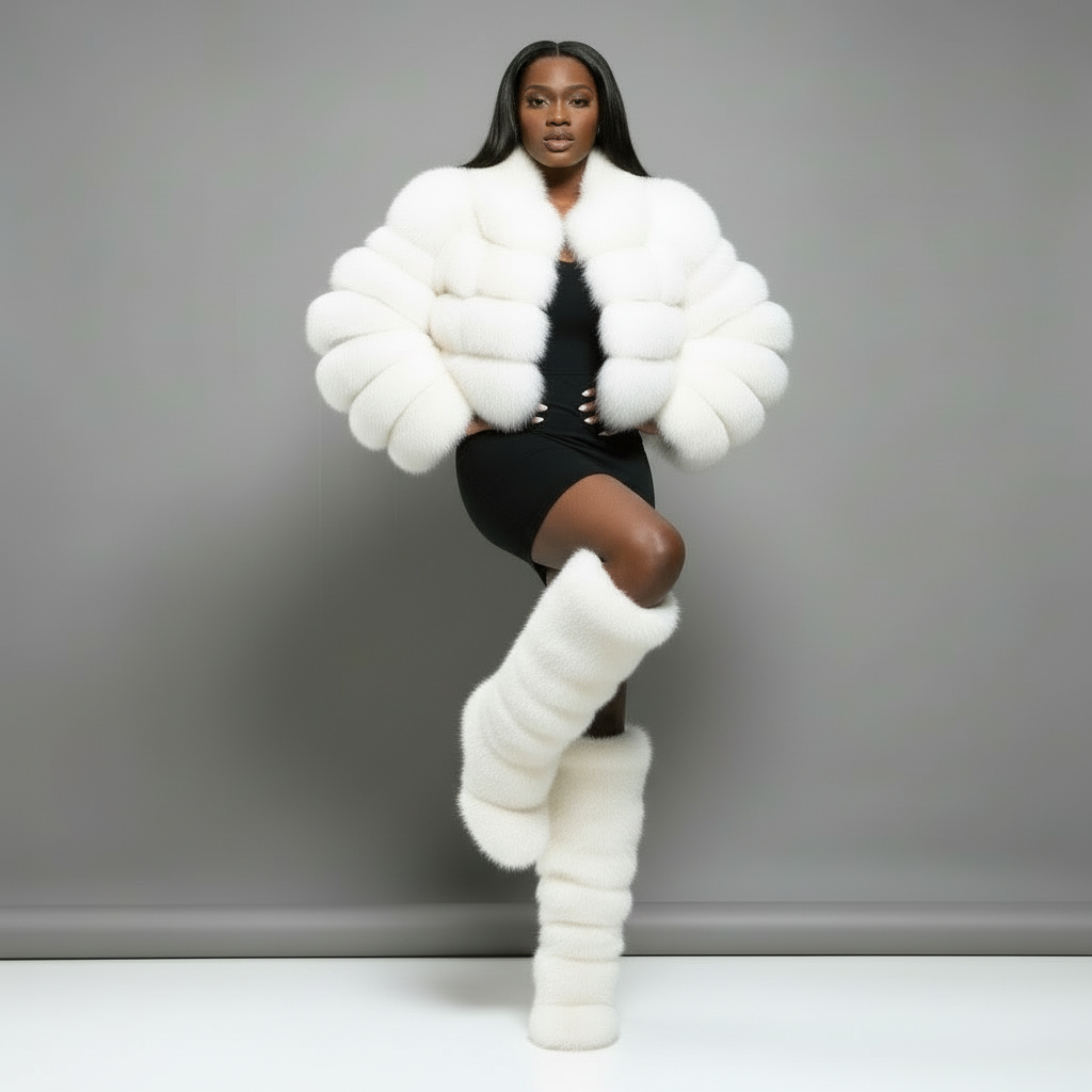 Mink Fur Winter Boots - Custom Sized Calf High Flat Winter Boots With Plush Lining