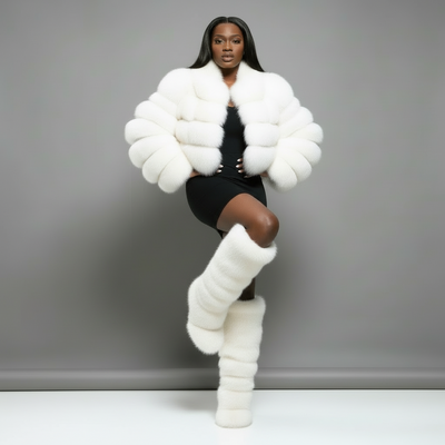 Mink Fur Winter Boots - Custom Sized Calf High Flat Winter Boots With Plush Lining