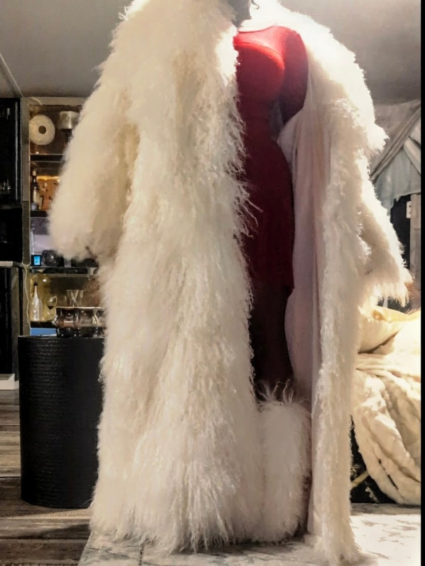 Custom Made Extra Fluffy Mongolian Crop Mid or Full-Length Sheep Lamb Fur Coat- By Prima DND
