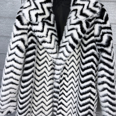 Full Length Stripped  Faux Fur Coat - By Prima DND