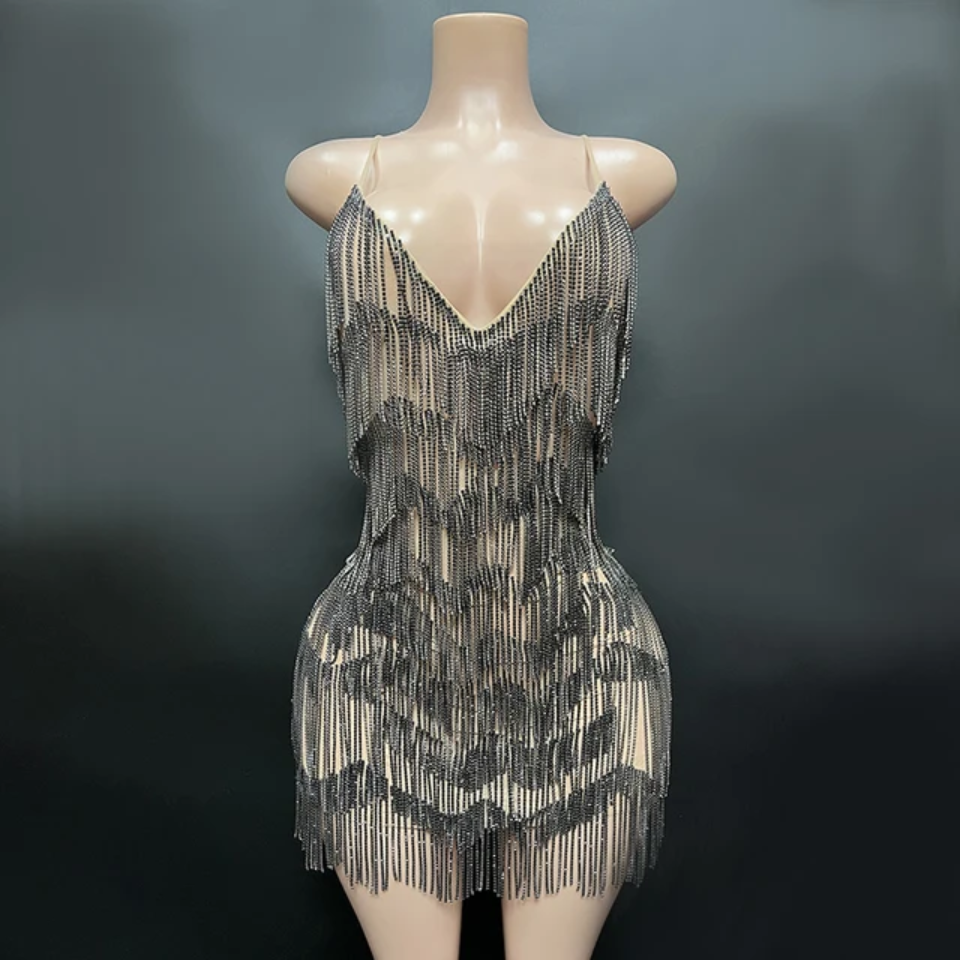 Rhinestone Fringes Chains Dress (Ready to Ship)