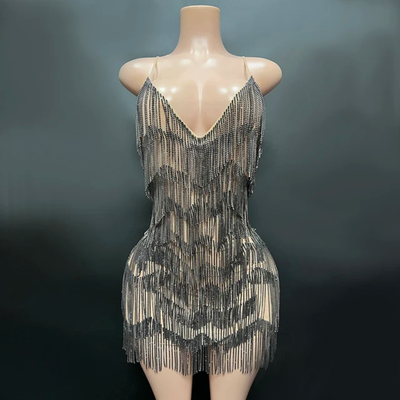Rhinestone Fringes Chains Dress (Ready to Ship)