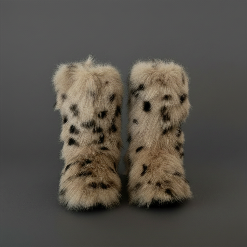 Fox Fur Winter Boots - Custom Sized Two Tone Flat Calf Fur Boots